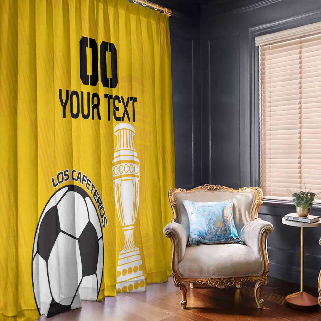 Yellow football window curtain with soccer ball and trophy artwork