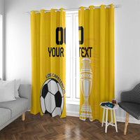 Yellow football window curtain panels with soccer ball and trophy graphics