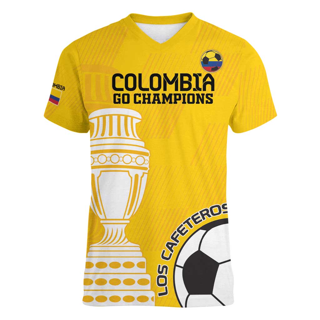 Custom Colombia Football Women V-Neck T-Shirt Go Champions - Wonder Print Shop