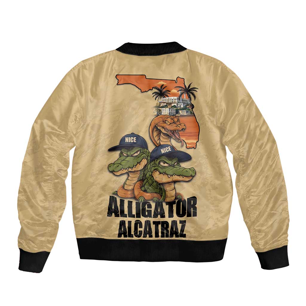 Alligator Alcatraz Prison Florida Everglades Sleeve Zip Bomber Jacket - Wonder Print Shop