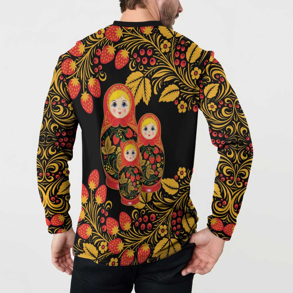 Russian Matryoshka Doll Button Sweatshirt Khokhloma Patterns - Wonder Print Shop