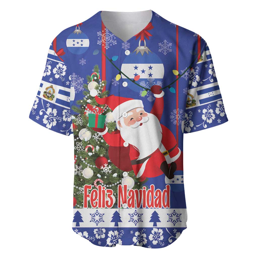 Honduras Santa Claus Christmas Baseball Jersey Christmas Tree With Flag Background - Wonder Print Shop