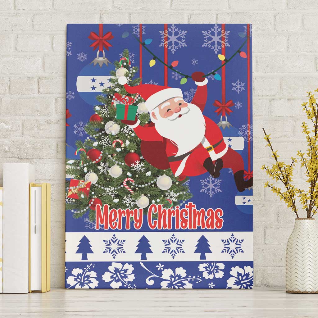 Honduras Santa Claus Christmas Canvas Wall Art Christmas Tree With Flag Background - Wonder Print Shop