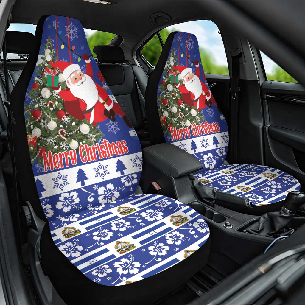 Honduras Santa Claus Christmas Car Seat Cover Christmas Tree With Flag Background - Wonder Print Shop