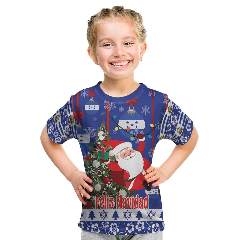 Honduras Santa Claus Christmas Kid T Shirt Christmas Tree With Flag Background - Wonder Print Shop