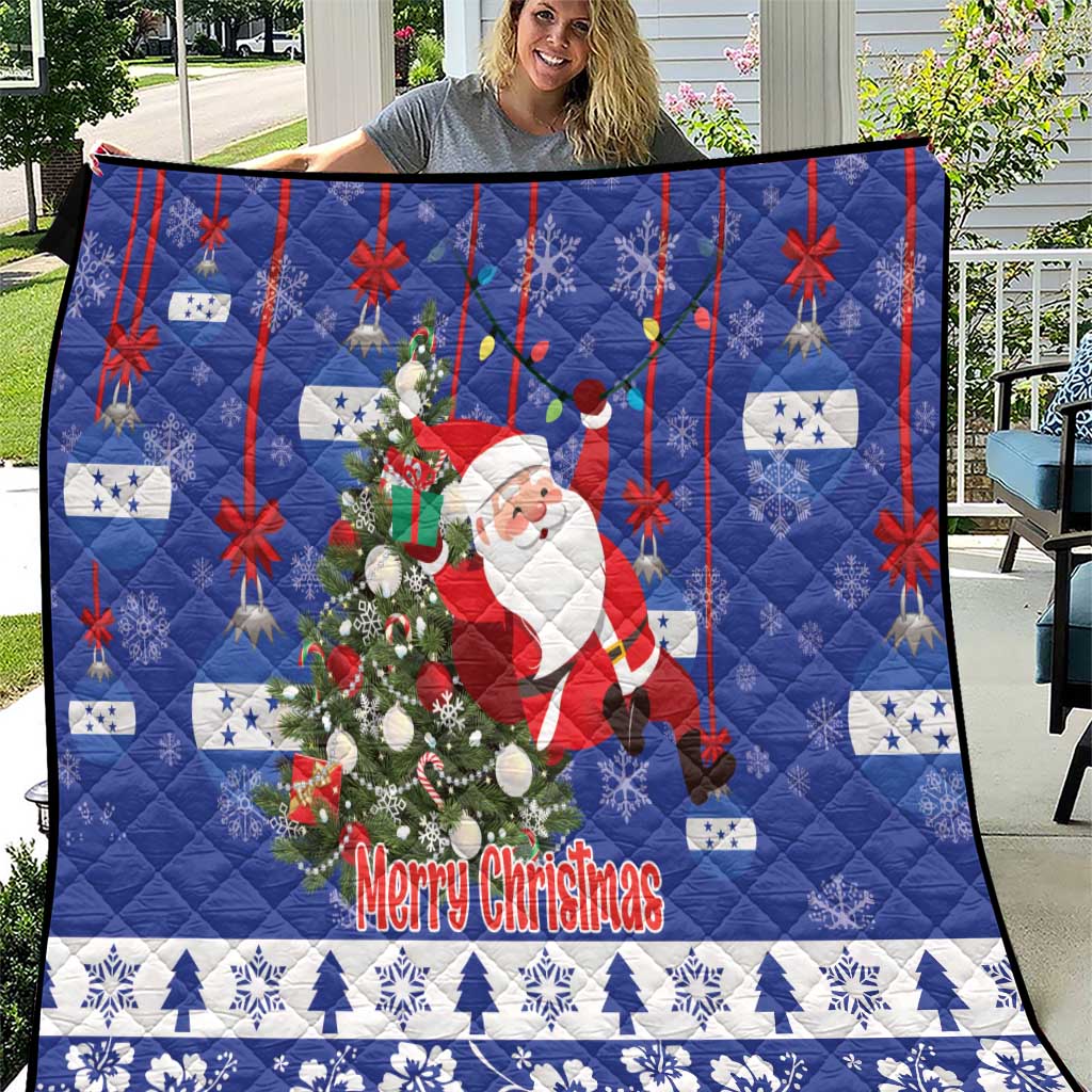 Honduras Santa Claus Christmas Quilt Christmas Tree With Flag Background - Wonder Print Shop