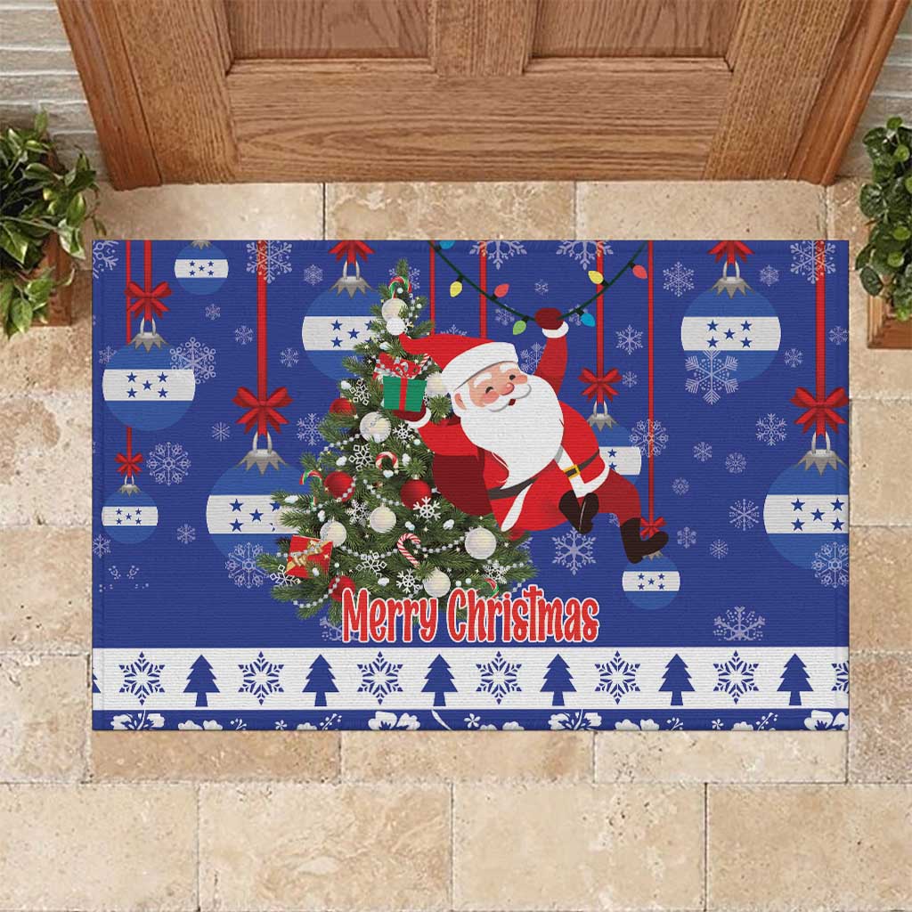 Honduras Santa Claus Christmas Rubber Doormat Christmas Tree With Flag Background - Wonder Print Shop