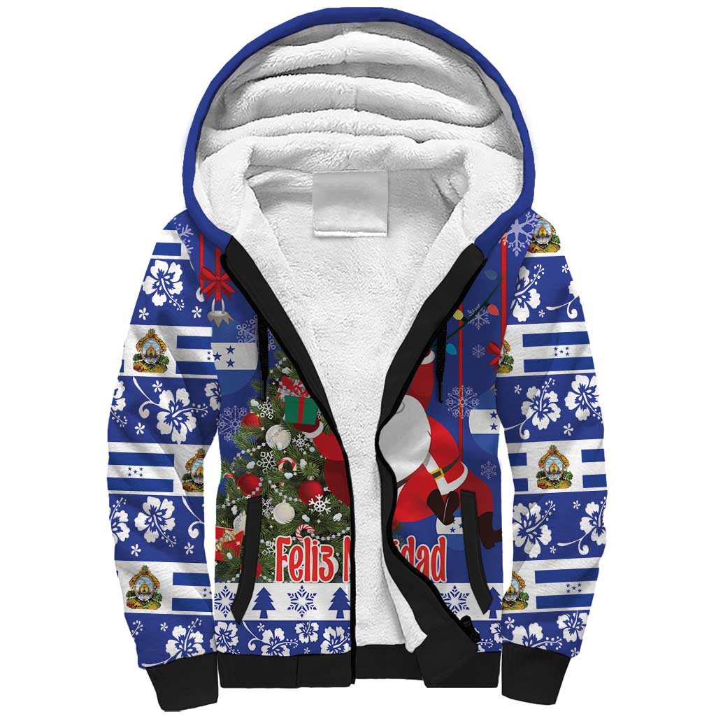 Honduras Santa Claus Christmas Sherpa Hoodie Christmas Tree With Flag Background - Wonder Print Shop