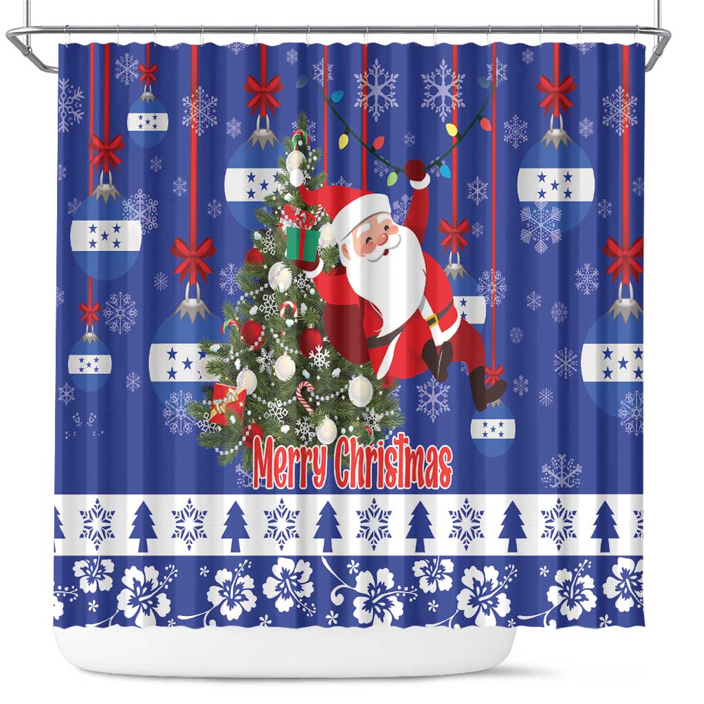 Honduras Santa Claus Christmas Shower Curtain Christmas Tree With Flag Background