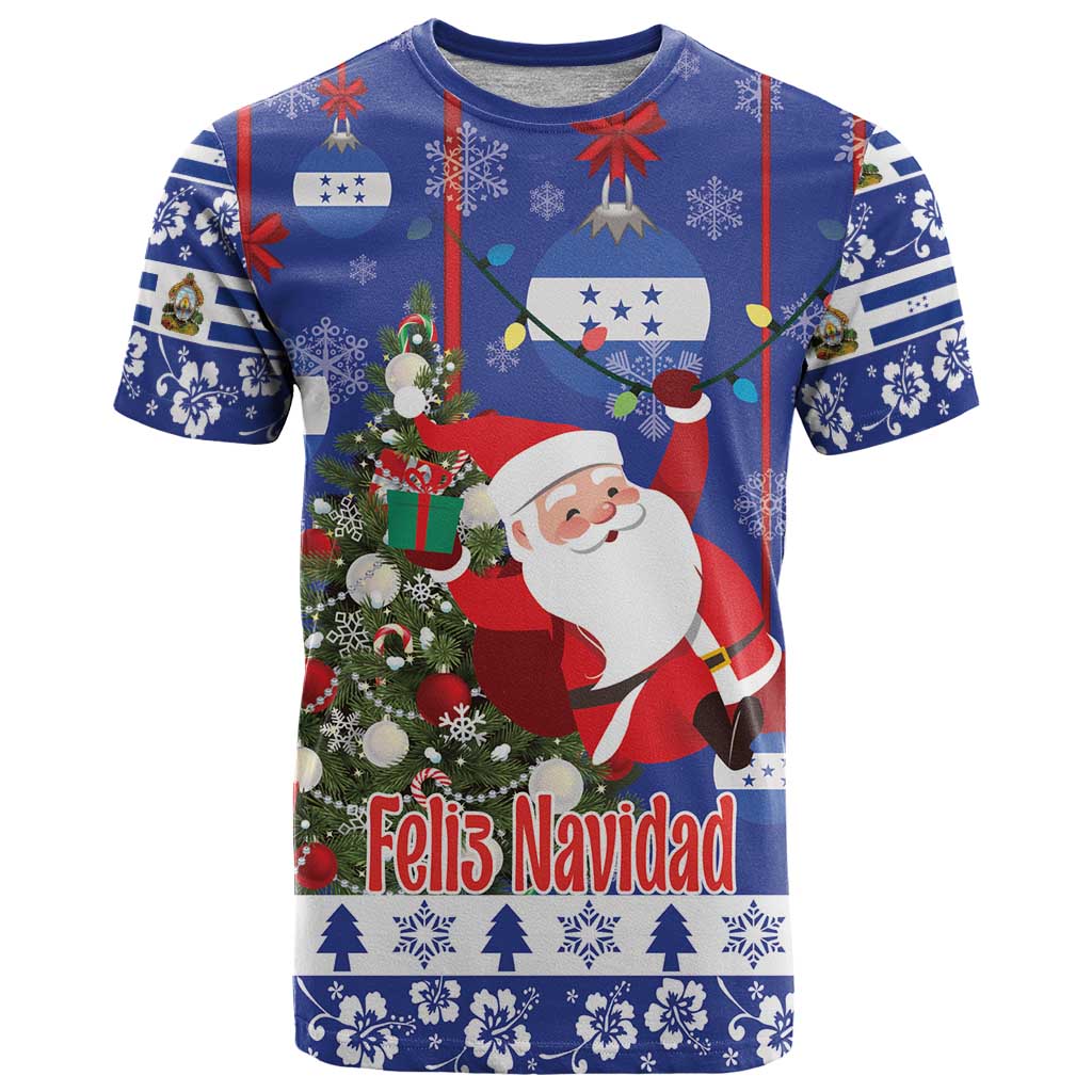 Honduras Santa Claus Christmas T Shirt Christmas Tree With Flag Background - Wonder Print Shop