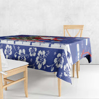 Blue Christmas tablecloth corner with white snowflake and flower pattern