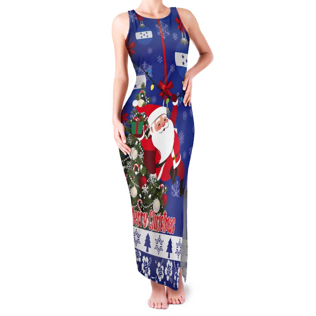 Honduras Santa Claus Christmas Tank Maxi Dress Christmas Tree With Flag Background - Wonder Print Shop