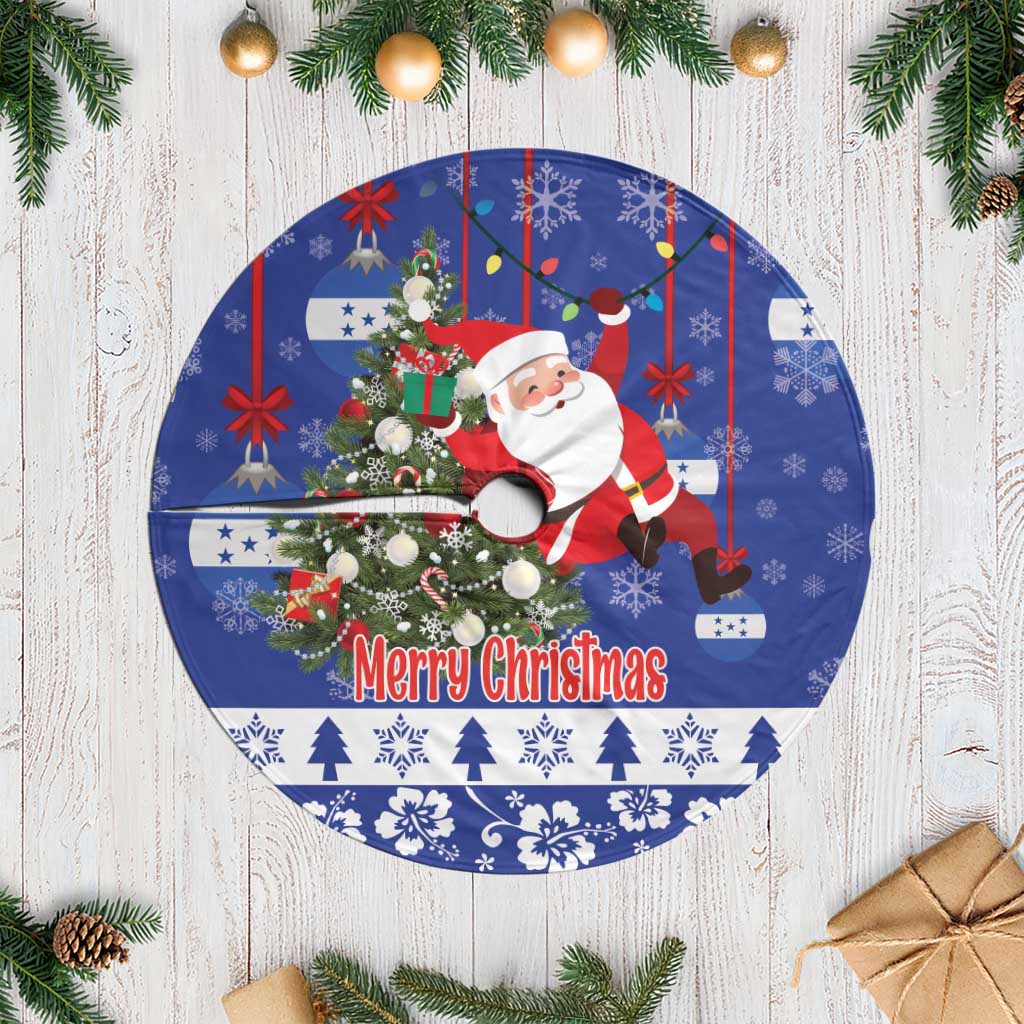 Honduras Santa Claus Christmas Tree Skirt Christmas Tree With Flag Background - Wonder Print Shop