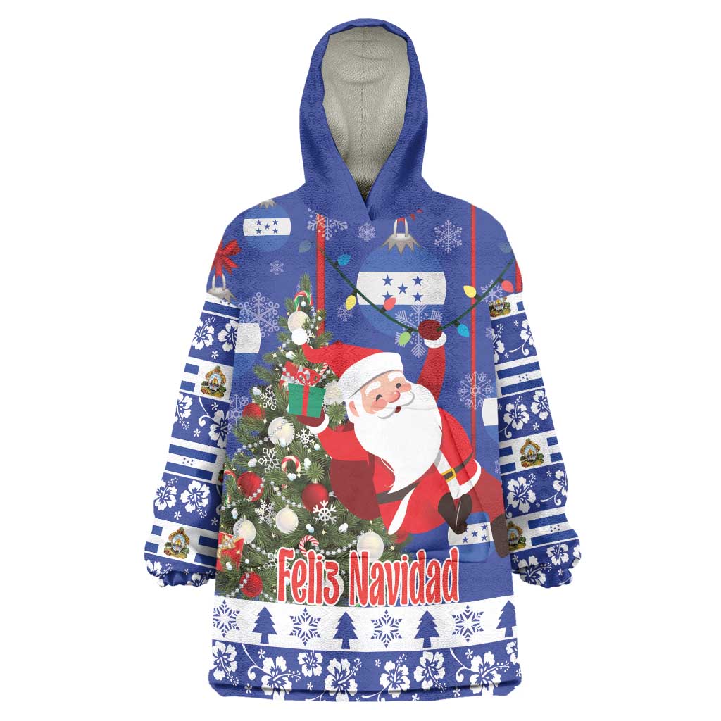 Honduras Santa Claus Christmas Wearable Blanket Hoodie Christmas Tree With Flag Background