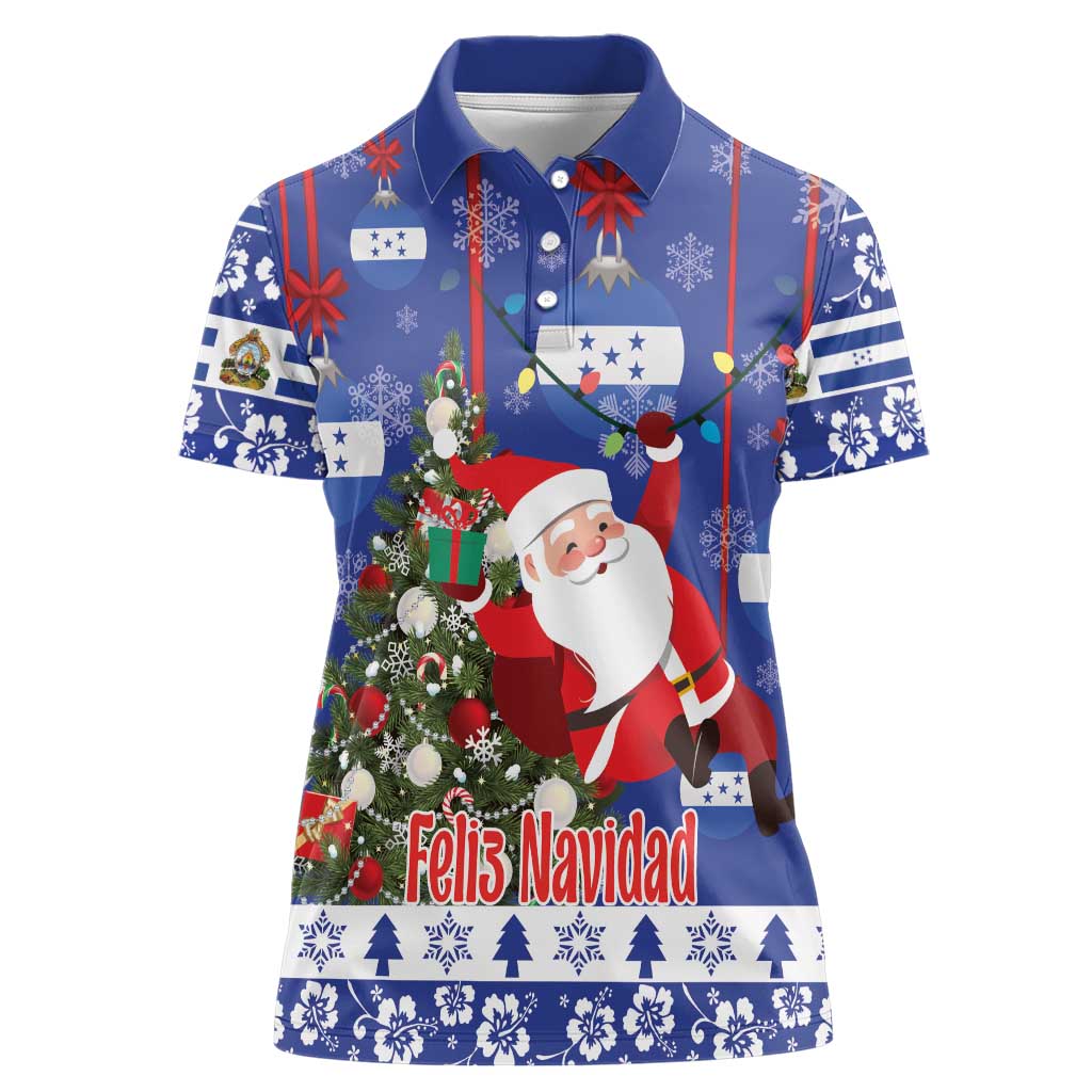 Honduras Santa Claus Christmas Women Polo Shirt Christmas Tree With Flag Background - Wonder Print Shop