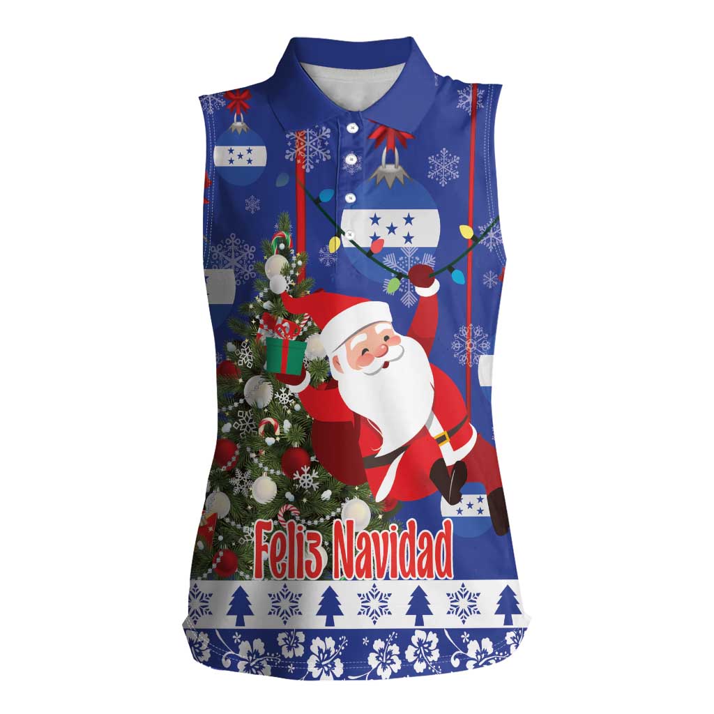 Honduras Santa Claus Christmas Women Sleeveless Polo Shirt Christmas Tree With Flag Background - Wonder Print Shop