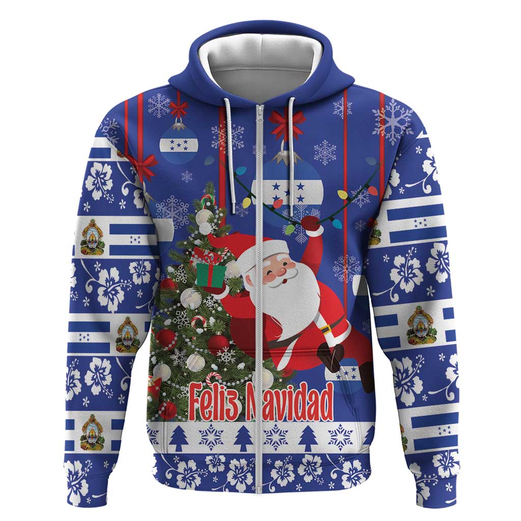 Honduras Santa Claus Christmas Zip Hoodie Christmas Tree With Flag Background - Wonder Print Shop