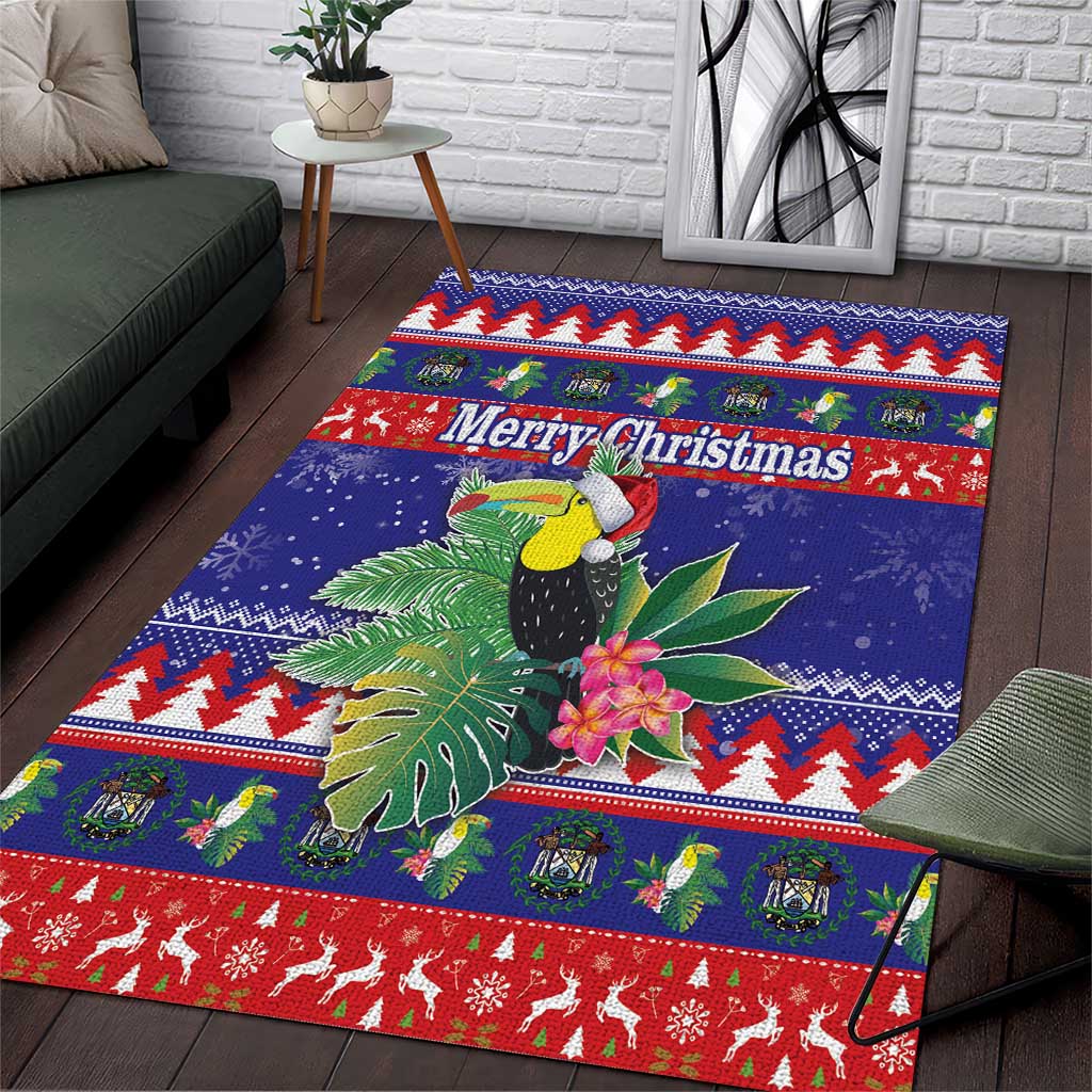 Belize Keel-billed Toucan Bird Christmas Area Rug Feliz Navidad With Knitted Christmas Pattern - Wonder Print Shop