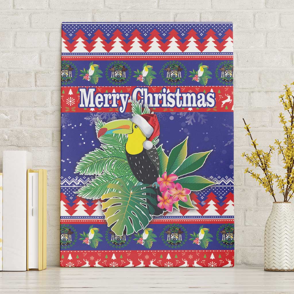 Belize Keel-billed Toucan Bird Christmas Canvas Wall Art Feliz Navidad With Knitted Christmas Pattern - Wonder Print Shop