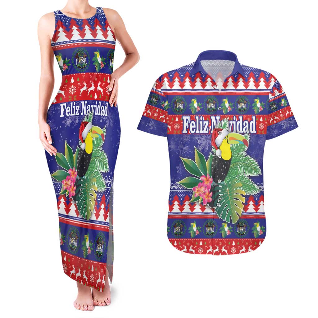 Belize Keel-billed Toucan Bird Christmas Couples Matching Tank Maxi Dress and Hawaiian Shirt Feliz Navidad With Knitted Christmas Pattern - Wonder Print Shop