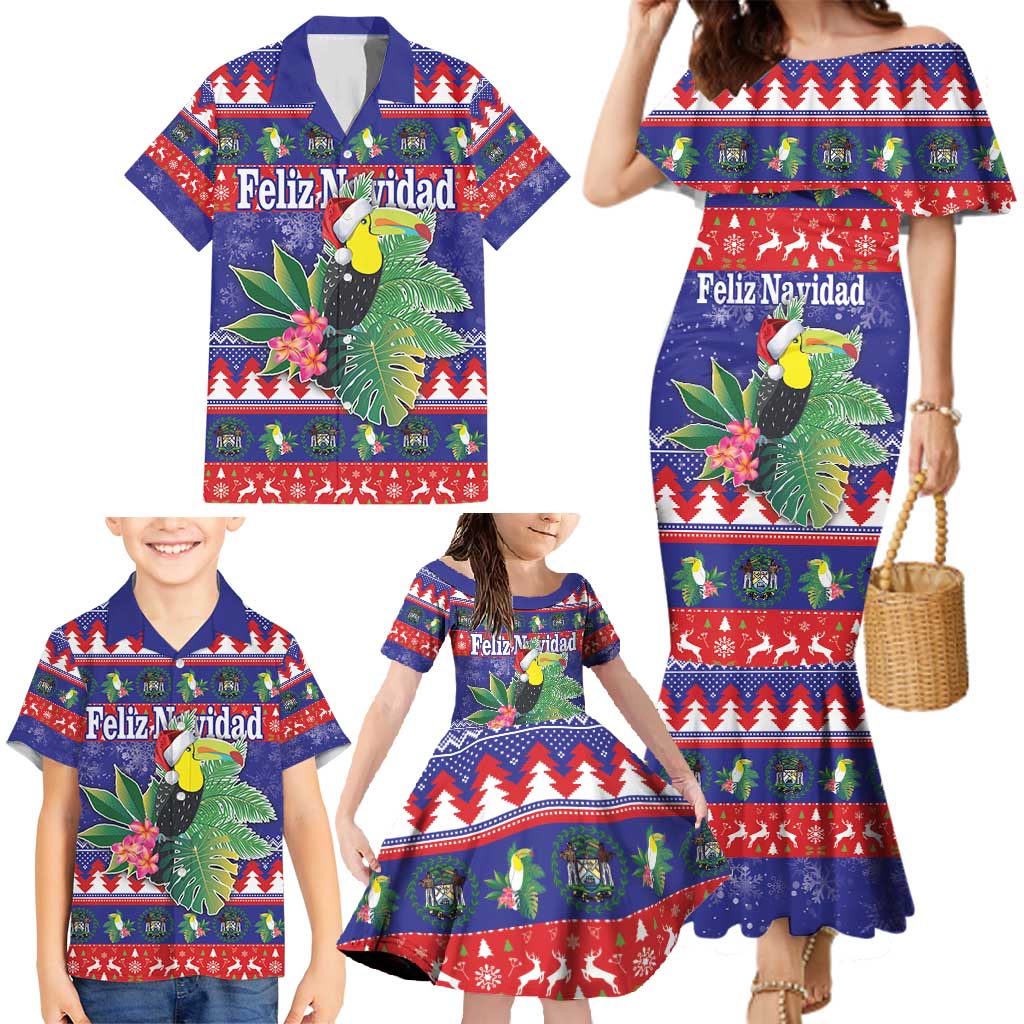 Belize Keel-billed Toucan Bird Christmas Family Matching Mermaid Dress and Hawaiian Shirt Feliz Navidad With Knitted Christmas Pattern - Wonder Print Shop