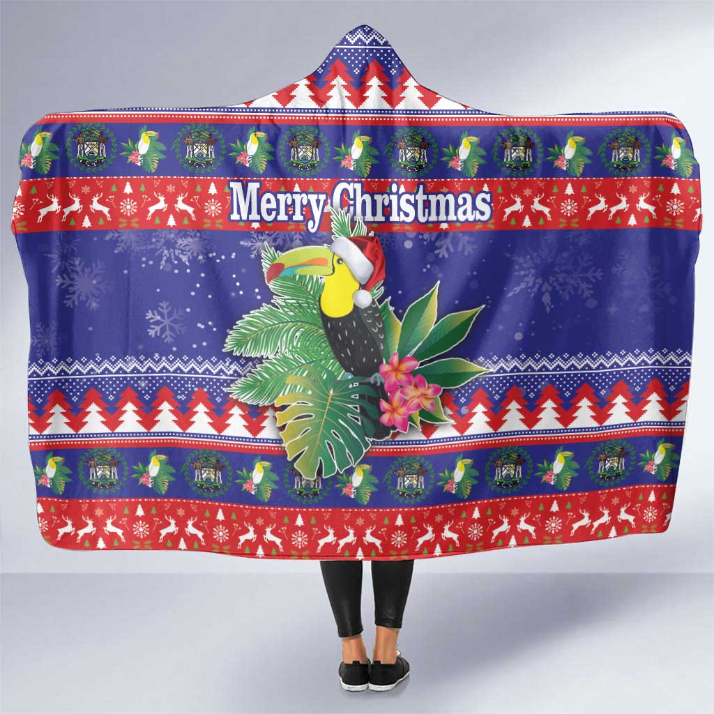 Belize Keel-billed Toucan Bird Christmas Hooded Blanket Feliz Navidad With Knitted Christmas Pattern