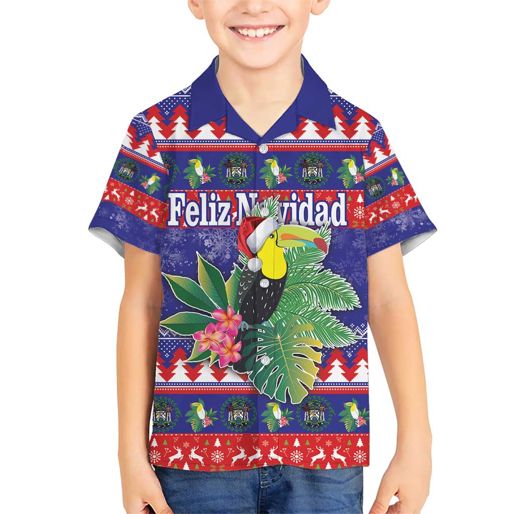 Belize Keel-billed Toucan Bird Christmas Kid Hawaiian Shirt Feliz Navidad With Knitted Christmas Pattern - Wonder Print Shop