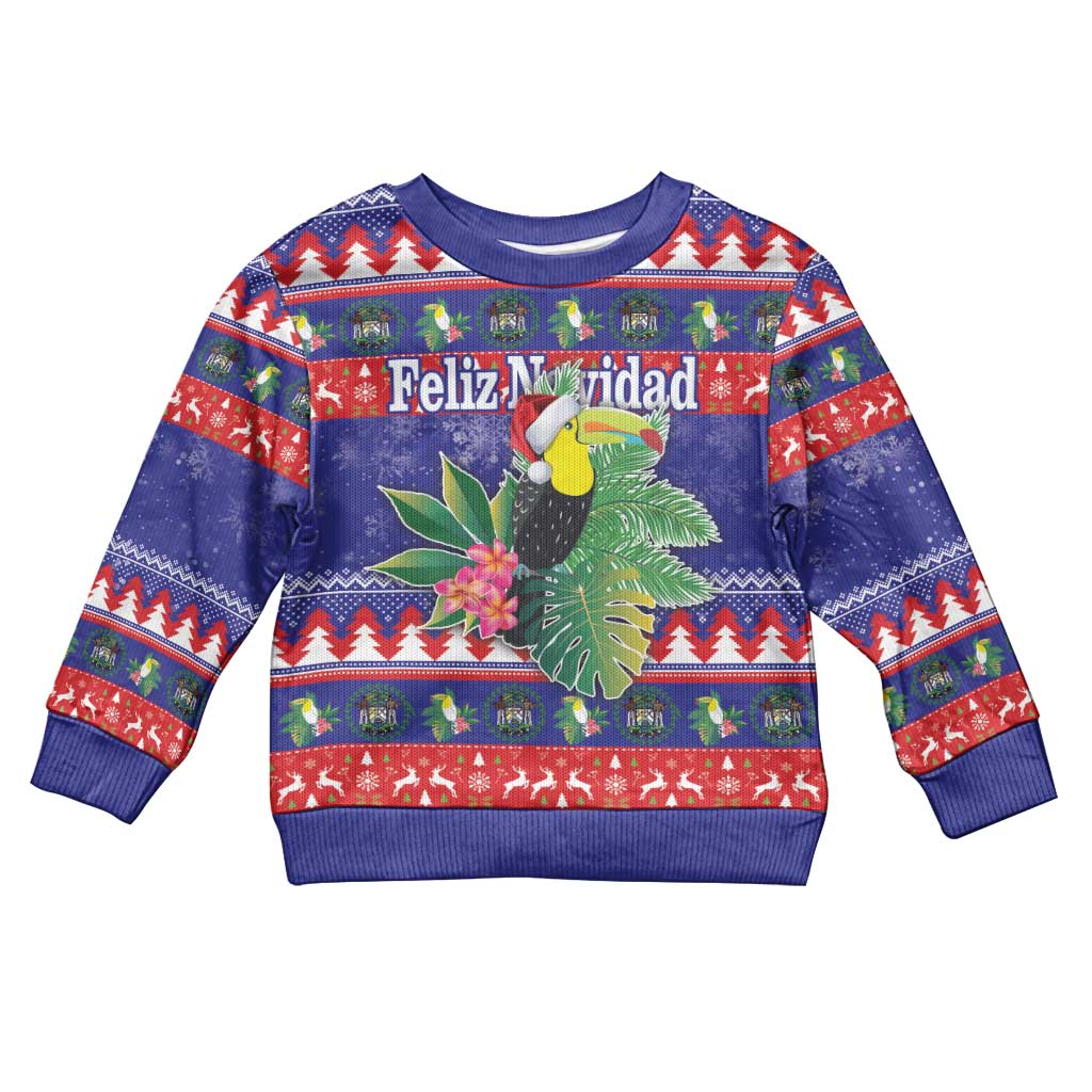 Belize Keel-billed Toucan Bird Christmas Kid Ugly Christmas Sweater Feliz Navidad With Knitted Christmas Pattern - Wonder Print Shop