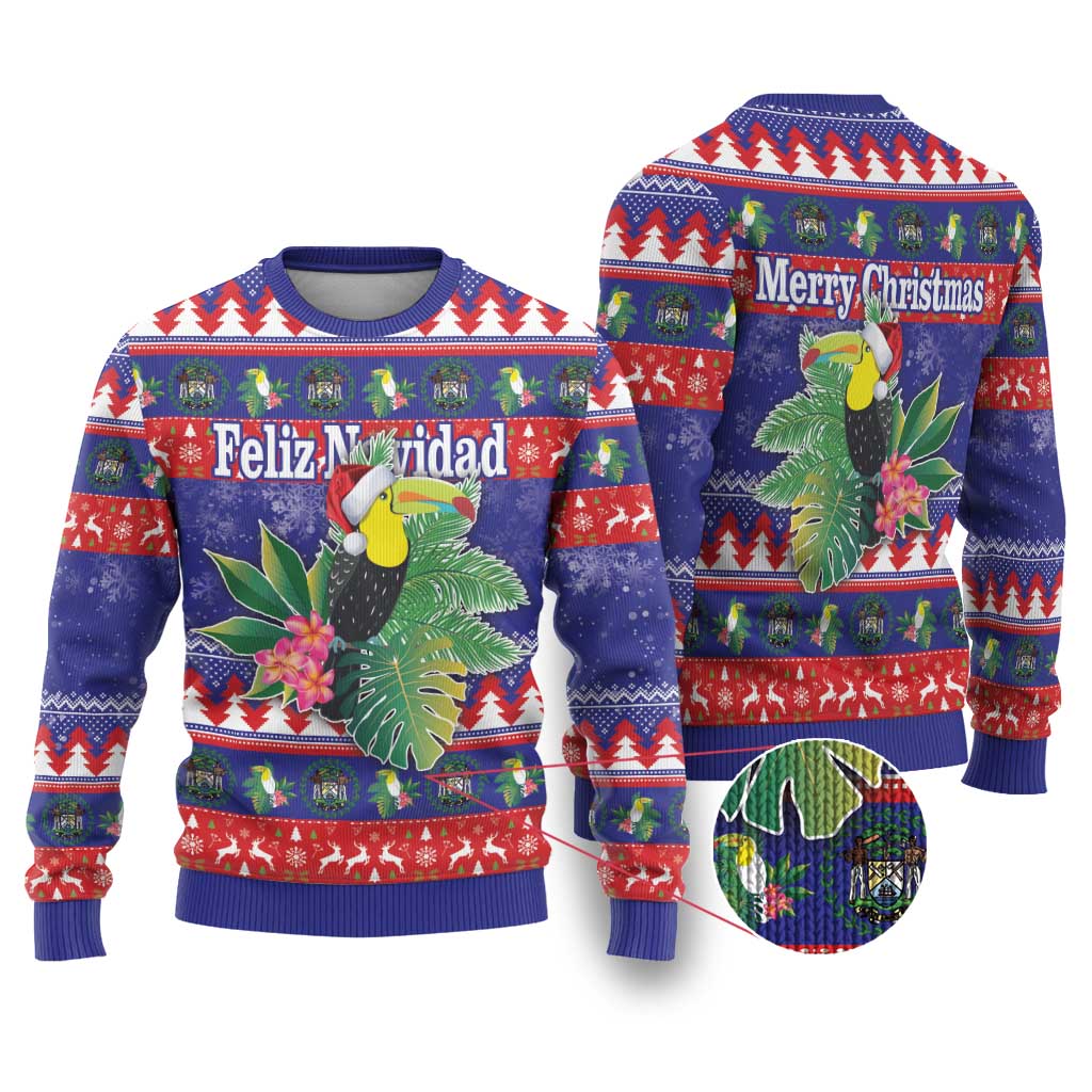 Belize Keel-billed Toucan Bird Christmas Ugly Christmas Sweater Feliz Navidad With Knitted Christmas Pattern - Wonder Print Shop