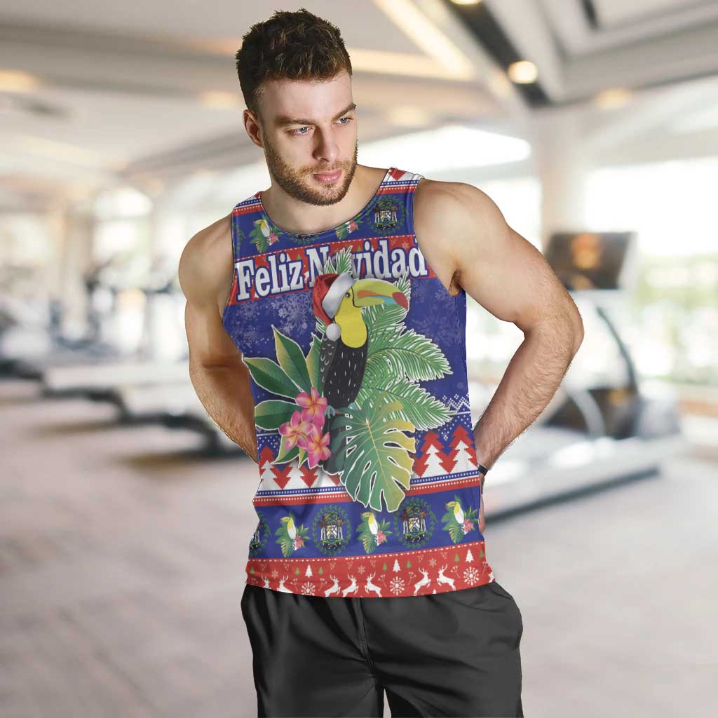 Belize Keel-billed Toucan Bird Christmas Men Tank Top Feliz Navidad With Knitted Christmas Pattern - Wonder Print Shop