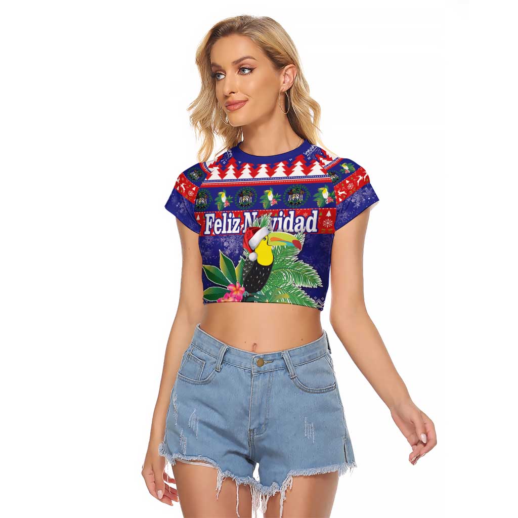 Belize Keel-billed Toucan Bird Christmas Raglan Cropped T Shirt Feliz Navidad With Knitted Christmas Pattern