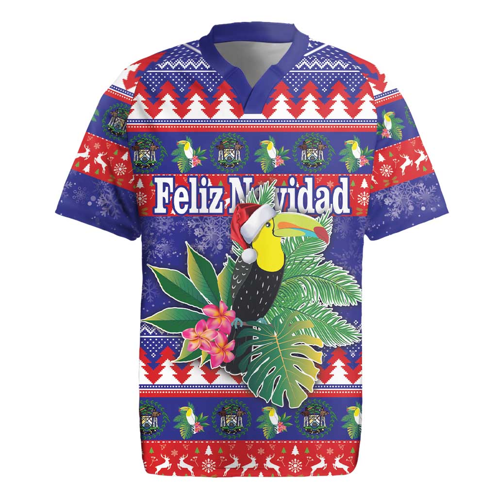 Belize Keel-billed Toucan Bird Christmas Rugby Jersey Feliz Navidad With Knitted Christmas Pattern