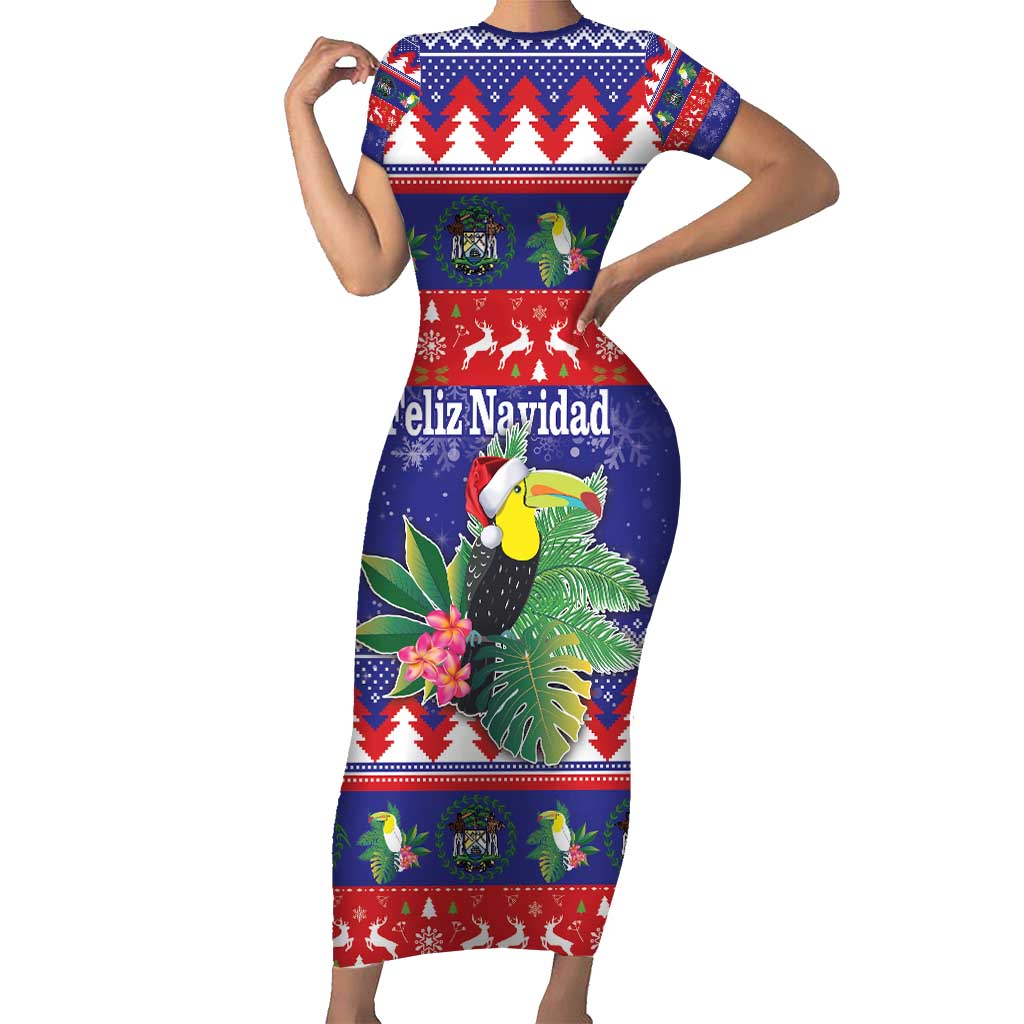 Belize Keel-billed Toucan Bird Christmas Short Sleeve Bodycon Dress Feliz Navidad With Knitted Christmas Pattern