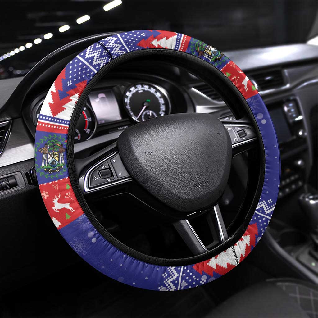 Belize Keel-billed Toucan Bird Christmas Steering Wheel Cover Feliz Navidad With Knitted Christmas Pattern