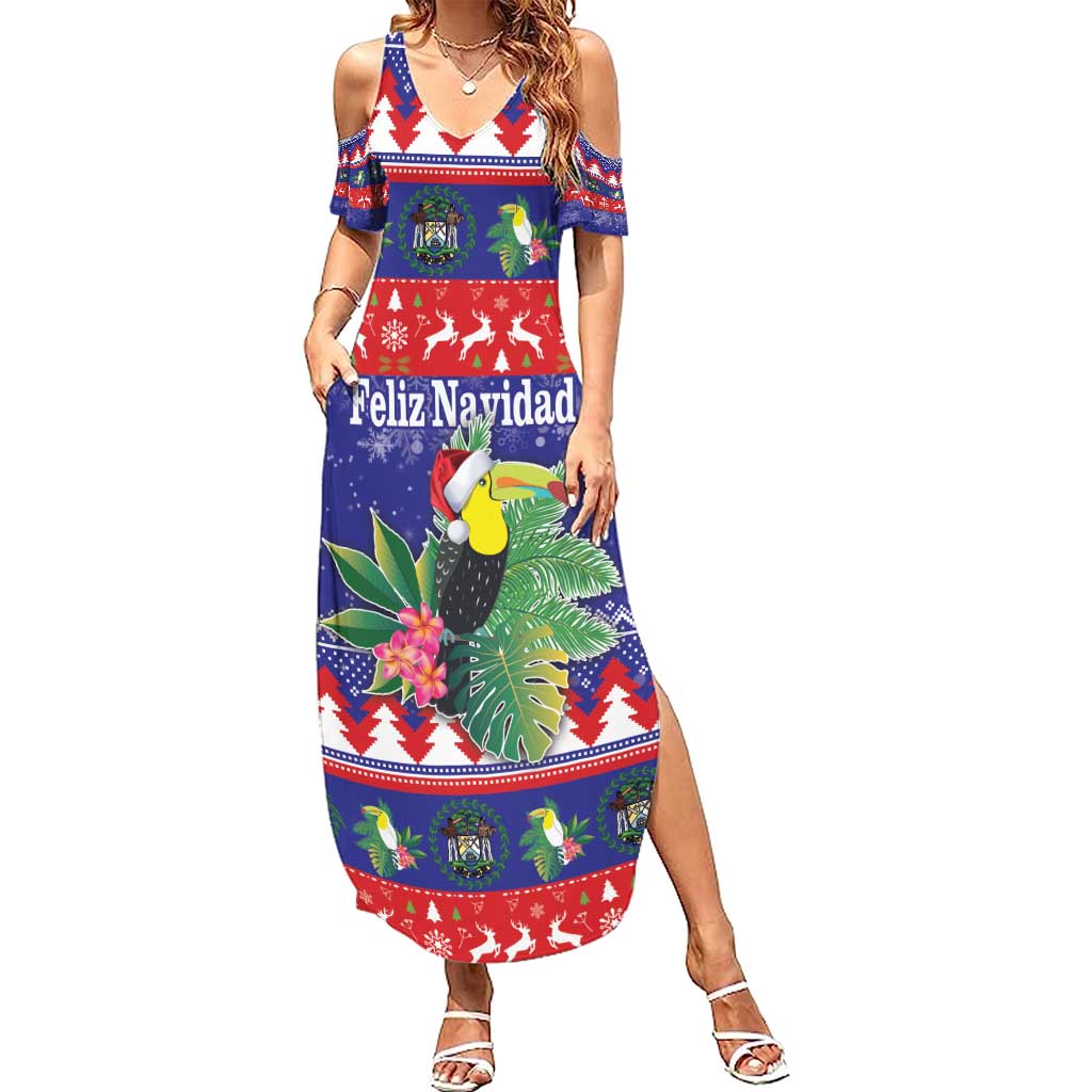 Belize Keel-billed Toucan Bird Christmas Summer Maxi Dress Feliz Navidad With Knitted Christmas Pattern