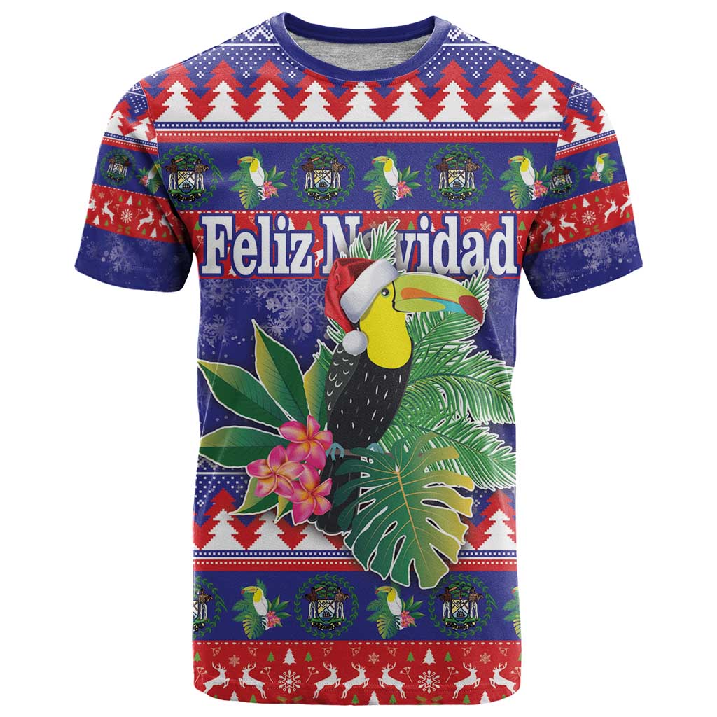 Belize Keel-billed Toucan Bird Christmas T Shirt Feliz Navidad With Knitted Christmas Pattern