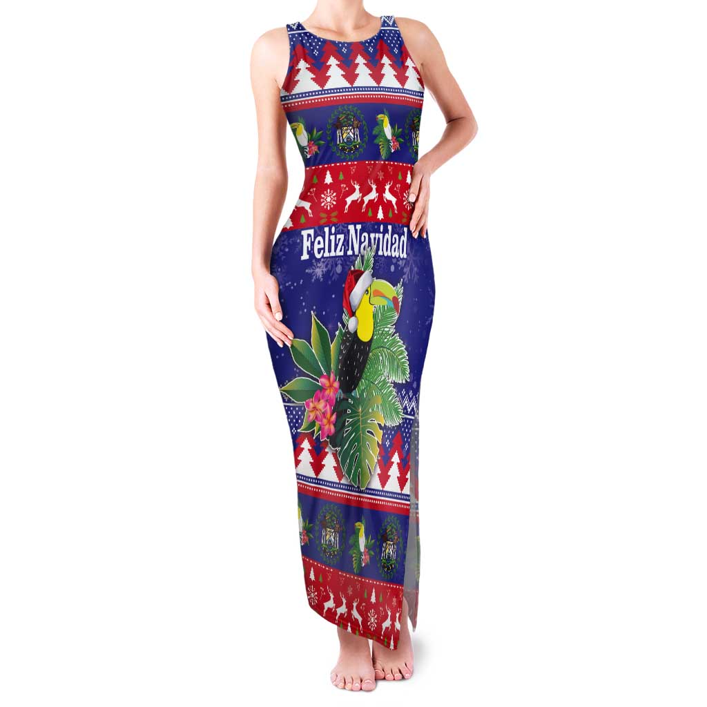 Belize Keel-billed Toucan Bird Christmas Tank Maxi Dress Feliz Navidad With Knitted Christmas Pattern