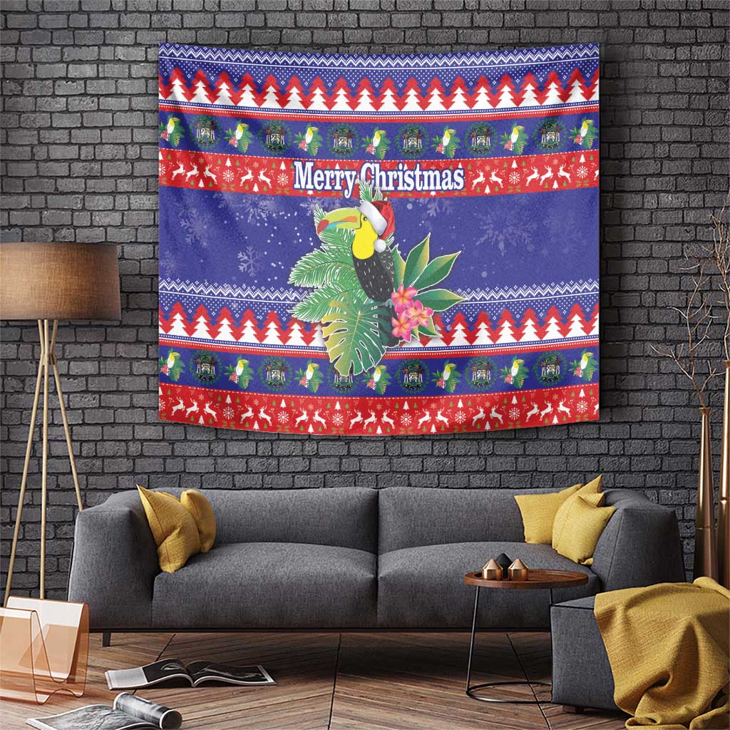 Belize Keel-billed Toucan Bird Christmas Tapestry Feliz Navidad With Knitted Christmas Pattern