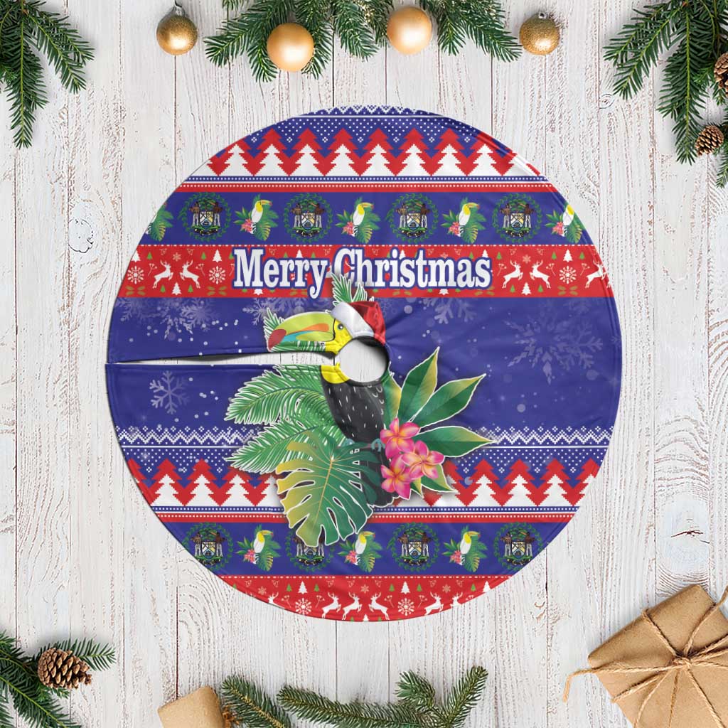 Belize Keel-billed Toucan Bird Christmas Tree Skirt Feliz Navidad With Knitted Christmas Pattern