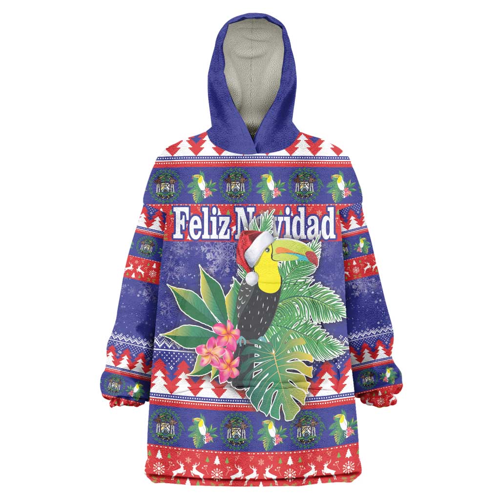 Belize Keel-billed Toucan Bird Christmas Wearable Blanket Hoodie Feliz Navidad With Knitted Christmas Pattern