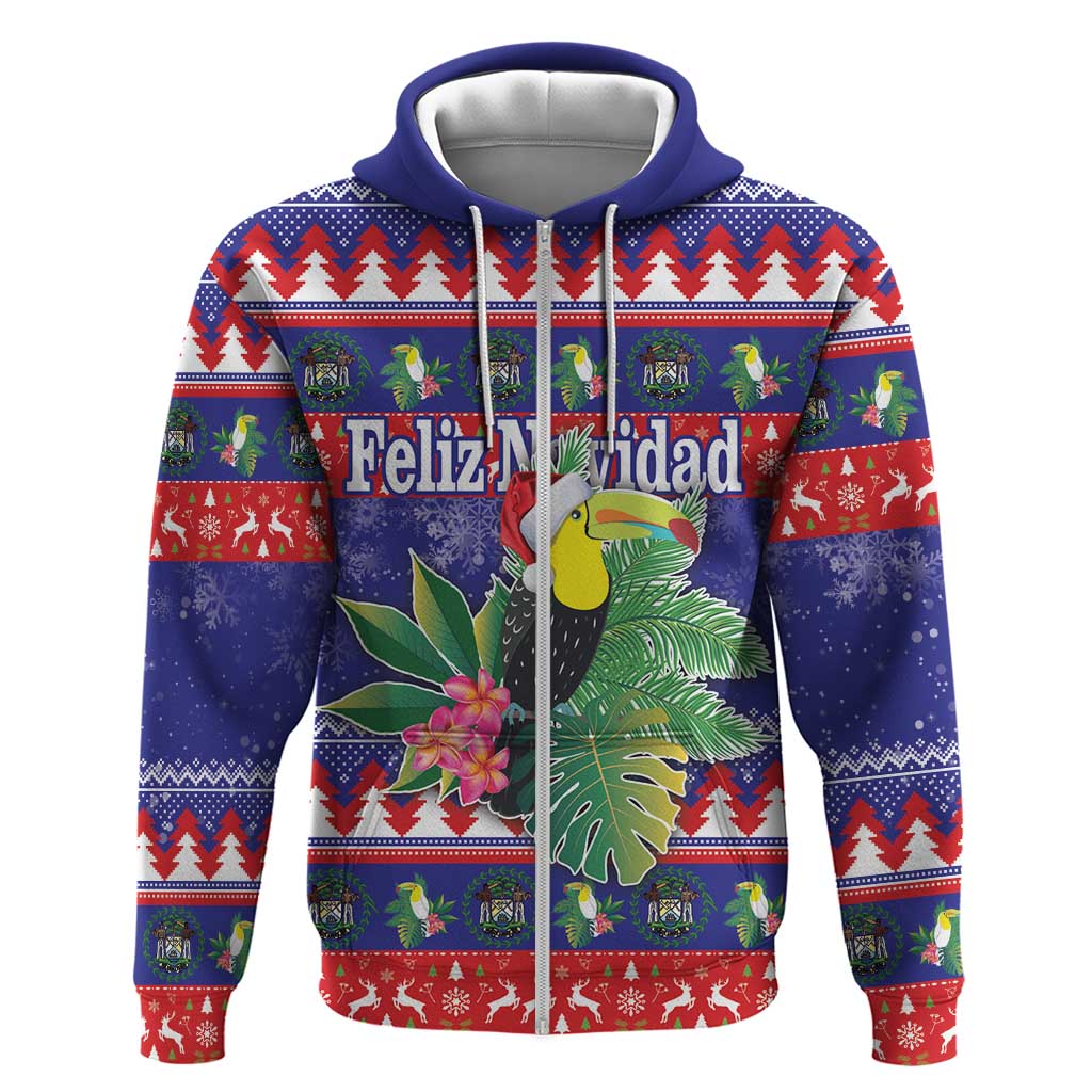 Belize Keel-billed Toucan Bird Christmas Zip Hoodie Feliz Navidad With Knitted Christmas Pattern