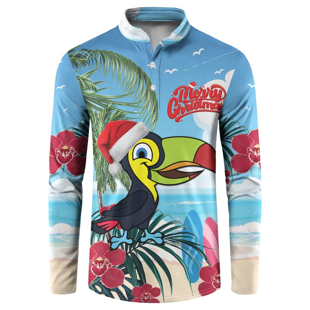 Belize Keel-billed Toucan Christmas Button Sweatshirt Black Orchid Christmas Beach Vibe - Wonder Print Shop