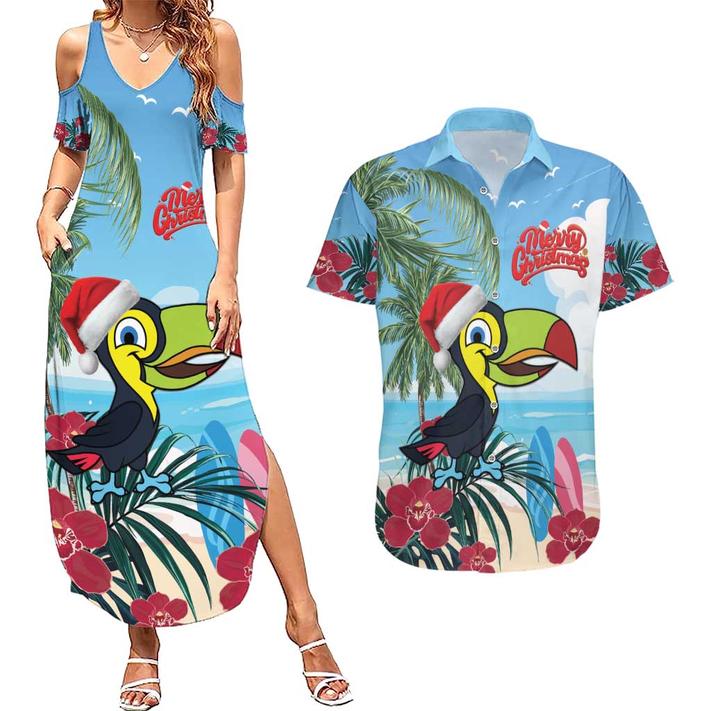 Belize Keel-billed Toucan Christmas Couples Matching Summer Maxi Dress and Hawaiian Shirt Black Orchid Christmas Beach Vibe - Wonder Print Shop