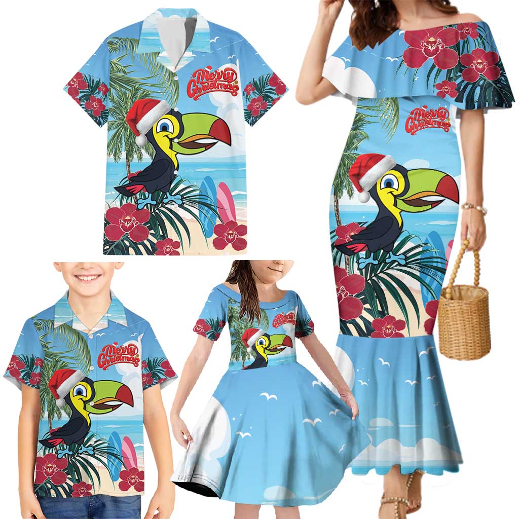 Belize Keel-billed Toucan Christmas Family Matching Mermaid Dress and Hawaiian Shirt Black Orchid Christmas Beach Vibe - Wonder Print Shop