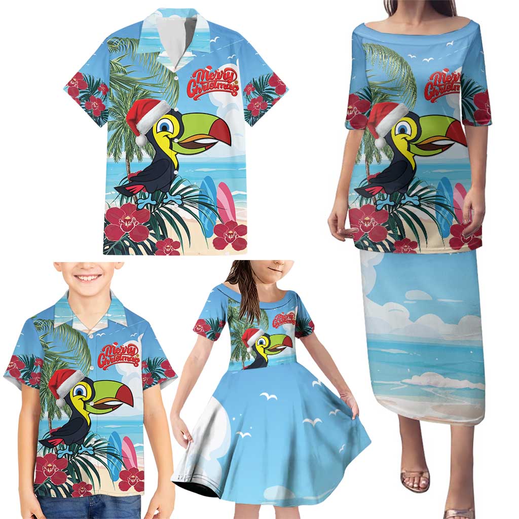 Belize Keel-billed Toucan Christmas Family Matching Puletasi and Hawaiian Shirt Black Orchid Christmas Beach Vibe - Wonder Print Shop