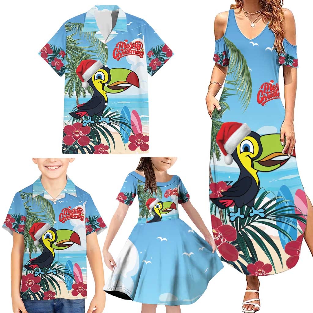 Belize Keel-billed Toucan Christmas Family Matching Summer Maxi Dress and Hawaiian Shirt Black Orchid Christmas Beach Vibe - Wonder Print Shop