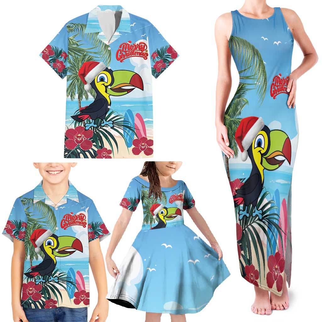 Belize Keel-billed Toucan Christmas Family Matching Tank Maxi Dress and Hawaiian Shirt Black Orchid Christmas Beach Vibe - Wonder Print Shop