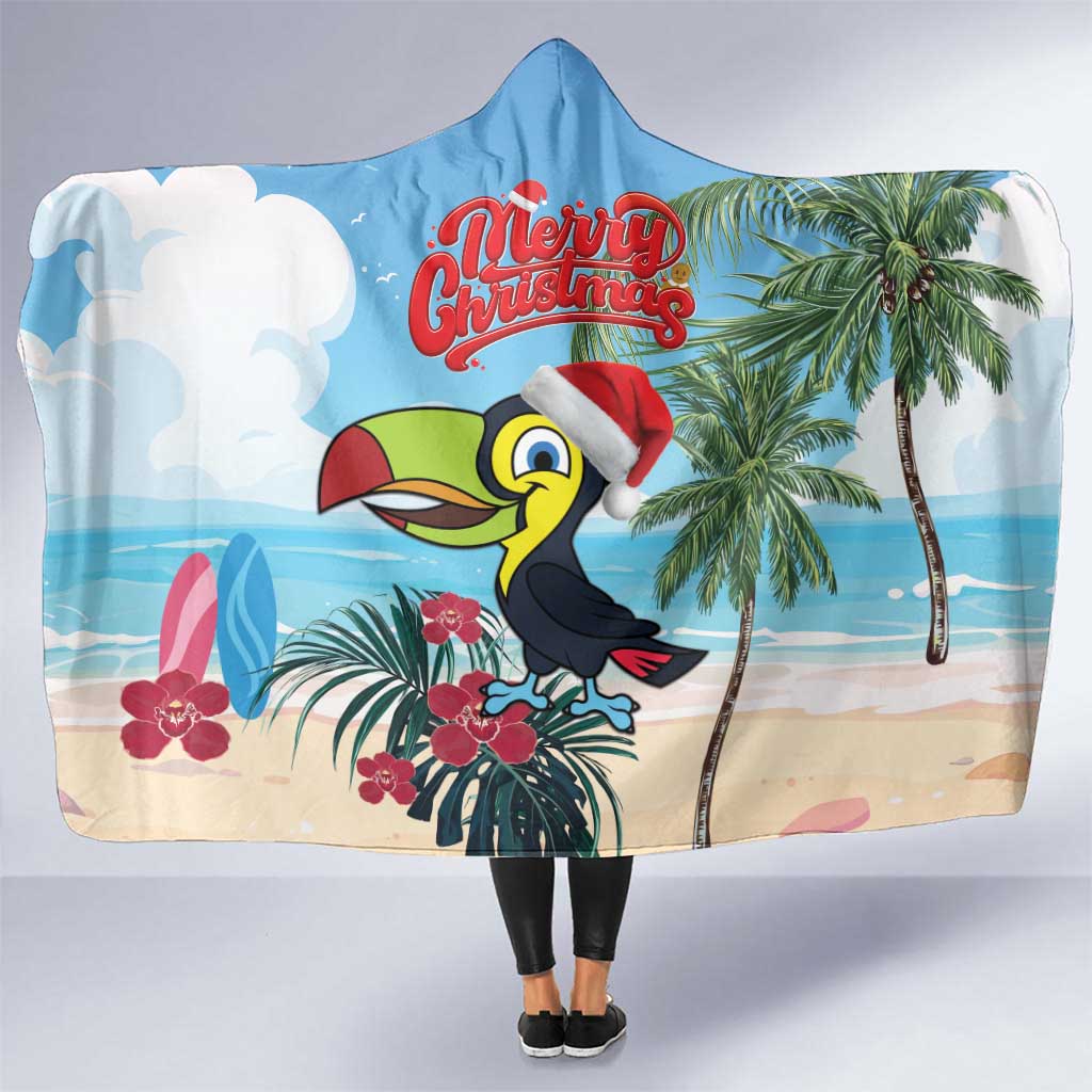 Belize Keel-billed Toucan Christmas Hooded Blanket Black Orchid Christmas Beach Vibe