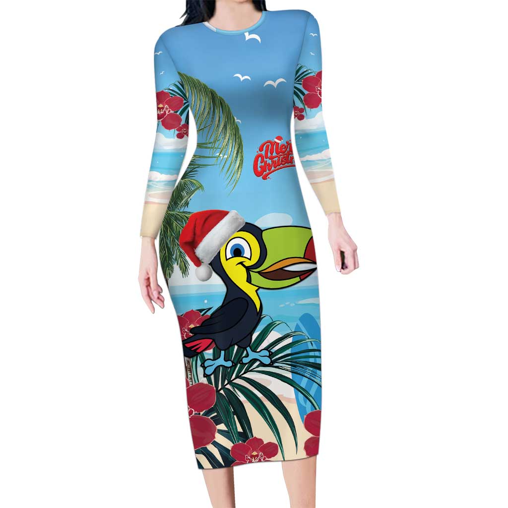 Belize Keel-billed Toucan Christmas Long Sleeve Bodycon Dress Black Orchid Christmas Beach Vibe - Wonder Print Shop