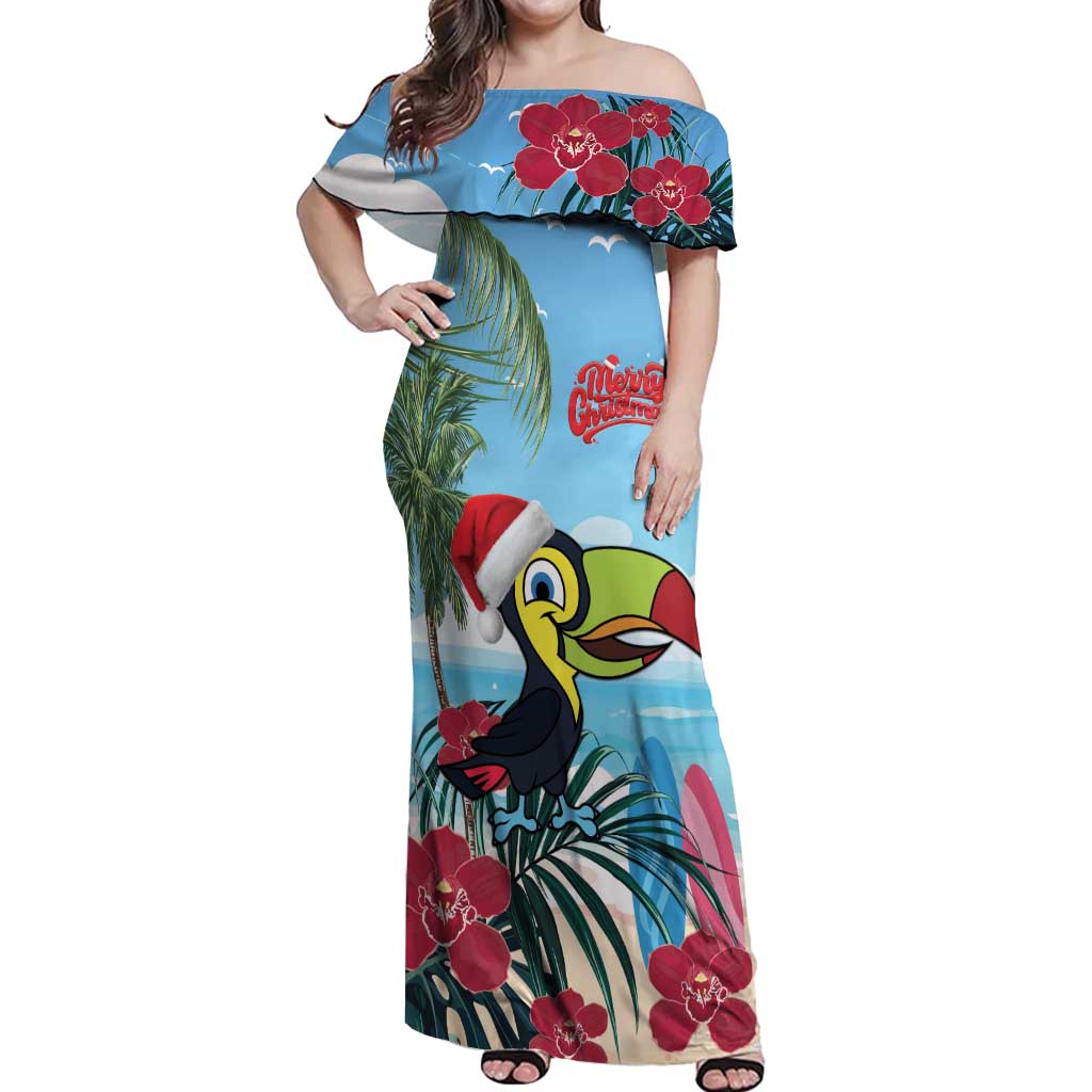 Belize Keel-billed Toucan Christmas Off Shoulder Maxi Dress Black Orchid Christmas Beach Vibe - Wonder Print Shop